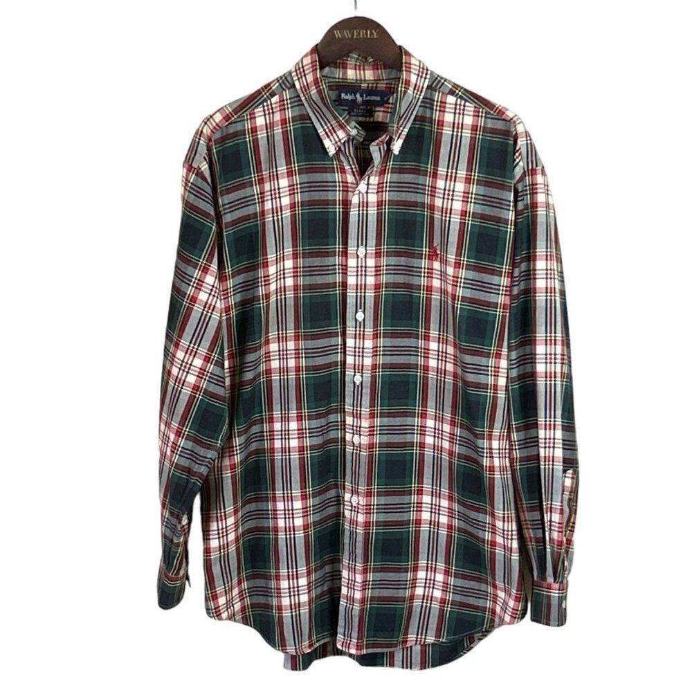 Ralph Lauren Men's Blake Long Sleeve Shirt Button Down Cotton Plaid Size L